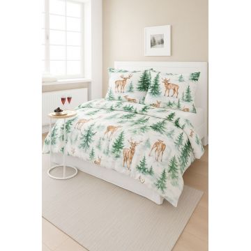 Lenjerie de pat pentru o persoana Single XXL (DE), 2 piese, L'essentiel Maison, Forest, Bumbac;Poliester, Alb / Verde / Maro