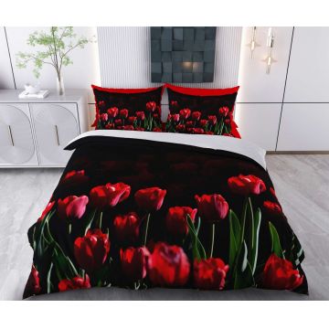 Lenjerie de pat pentru o persoana Single XXL (DE), 2 piese, L'essentiel Maison, Hasene, Bumbac;Poliester, Negru / Roșu / Verde