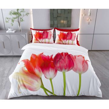 Lenjerie de pat pentru o persoana Single XXL (DE), 2 piese, L'essentiel Maison, Kital, Bumbac;Poliester, Alb / Roșu / Portocaliu / Roz / Verde