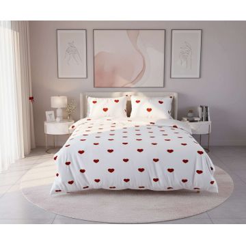 Lenjerie de pat pentru o persoana Single XXL (DE), 2 piese, L'essentiel Maison, Livas, Bumbac;Poliester, Alb/Rosu