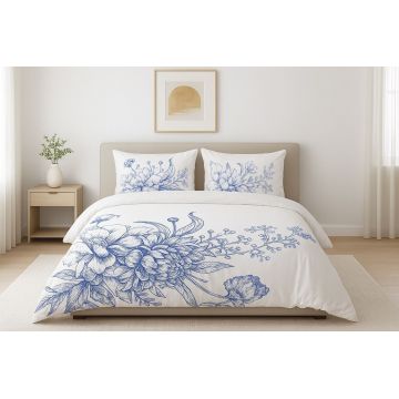 Lenjerie de pat pentru o persoana Single XXL (DE), 2 piese, L'essentiel Maison, Luna, Bumbac;Poliester, Alb/Albastru