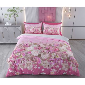 Lenjerie de pat pentru o persoana Single XXL (DE), 2 piese, L'essentiel Maison, Melinda, Bumbac;Poliester, Roz / Alb / Maro