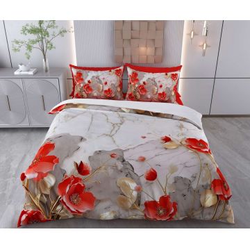 Lenjerie de pat pentru o persoana Single XXL (DE), 2 piese, L'essentiel Maison, Mihen, Bumbac;Poliester, Roșu / Gri / Auriu / Alb