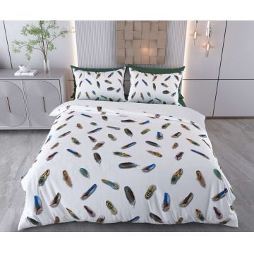 Lenjerie de pat pentru o persoana Single XXL (DE), 2 piese, L'essentiel Maison, Posay, Bumbac;Poliester, Alb / Albastru închis / Maro