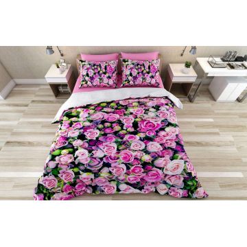 Lenjerie de pat pentru o persoana Single XXL (DE), 2 piese, L'essentiel Maison, Rozie, Bumbac;Poliester, Roz / Verde / Roz prăfuit