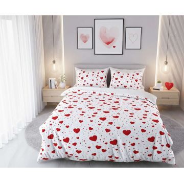 Lenjerie de pat pentru o persoana Single XXL (DE), 2 piese, L'essentiel Maison, Serita, Bumbac;Poliester, Alb/Rosu