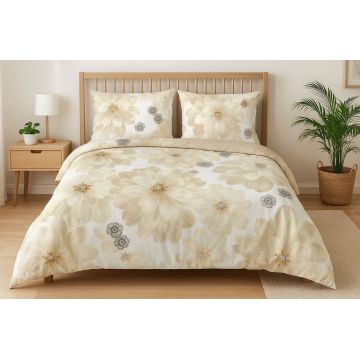 Lenjerie de pat pentru o persoana Single XXL (DE), 2 piese, L'essentiel Maison, Solea, Bumbac;Poliester, Crem / Bej / Gri