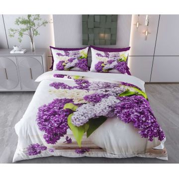 Lenjerie de pat pentru o persoana Single XXL (DE), 2 piese, L'essentiel Maison, Wildflowers, Bumbac;Poliester, Alb/Mov/Verde