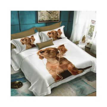 Lenjerie De Pat Puppie D28 Finet, 70% bumbac, 30% poliester, 6 piese, pentru 2 persoane, multicolor