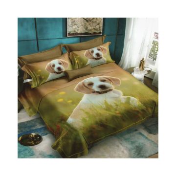 Lenjerie De Pat Puppie D51 Finet, 70% bumbac, 30% poliester, 6 piese, pentru 2 persoane, multicolor