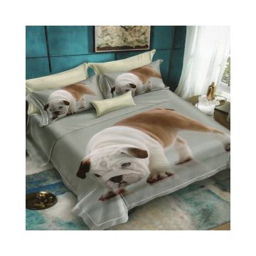 Lenjerie De Pat Puppie D53 Finet, 70% bumbac, 30% poliester, 6 piese, pentru 2 persoane, multicolor