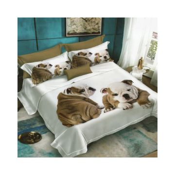 Lenjerie De Pat Puppies D52 Finet, 70% bumbac, 30% poliester, 6 piese, pentru 2 persoane, multicolor