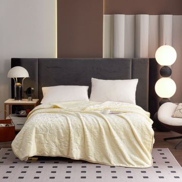 Pătură Embosată Floral Premium Crem, Catifelată, 200x230 cm