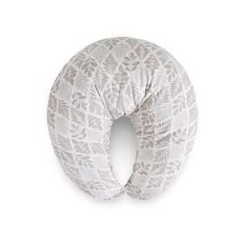 Perna pentru alaptat, Ceba Baby, Husa detasabila din bumbac, Cu puf siliconizat, 150x60x37 cm, Oeko-Tex Standard 100, Basic Brown Leaves