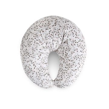 Perna pentru alaptat, Ceba Baby, Husa detasabila din bumbac, Cu puf siliconizat, 150x60x37 cm, Oeko-Tex Standard 100, Basic Tiny Leaves
