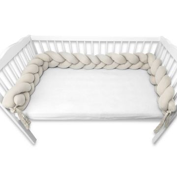 Protectie laterala MimiNu pentru patut tip bumper impletit din bumbac 240x17 cm Soft Beige