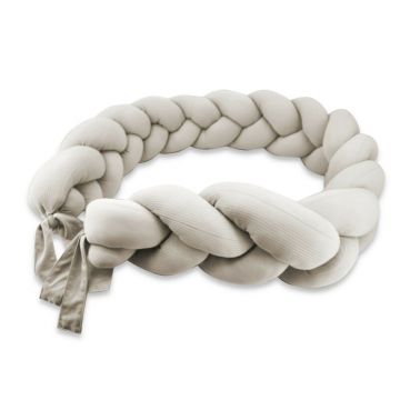 Protectie laterala, MimiNu, Pentru patut, Tip Bumper impletit, Din bumbac interlock, 240 cm, Soft Beige