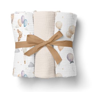 Set 3 scutece multifunctionale Bocioland Beige 70x70 cm din muselina 100 bumbac,suprafata texturata,moale si absorbanta