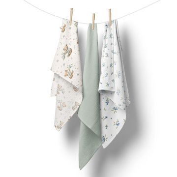 Set 3 scutece multifunctionale Bocioland Green 70x70 cm din muselina 100 bumbac,suprafata texturata,moale si absorbanta