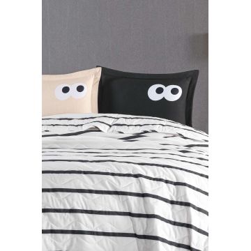 Set cuvertura de pat dubla 3 piese, L'essentiel Maison, Funny, Negru/Maro