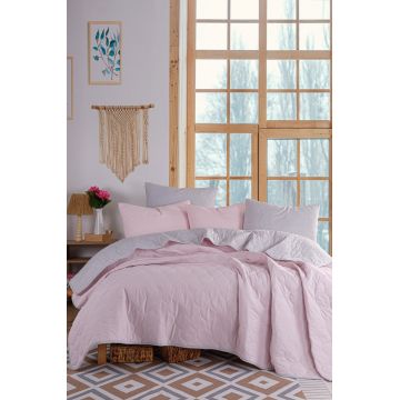 Set cuvertura de pat dubla 3 piese, L'essentiel Maison, Solid, Pulbere / Gri