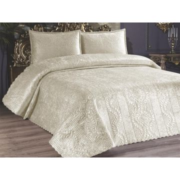 Set cuvertura de pat dubla 3 piese, L'essentiel Maison, Velica, Crem