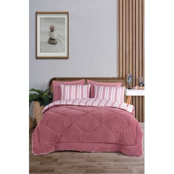 Set cuvertura dubla si perne, L'essentiel Maison, Soft Line, Rosu claret