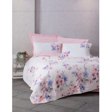 Set cuvertura matlasata Single, L'essentiel Maison, Jayda, Bumbac Ranforce, Pink / White / Purple