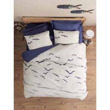 Set cuvertura matlasata Single, L'essentiel Maison, Larum, Albastru inchis/Alb