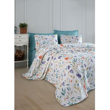 Set cuvertura pique dubla 3 piese, L'essentiel Maison, Floral, Bumbac, Lila