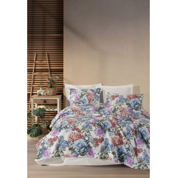 Set cuvertura pique dubla, L'essentiel Maison, Lotus, Bumbac, Albastru