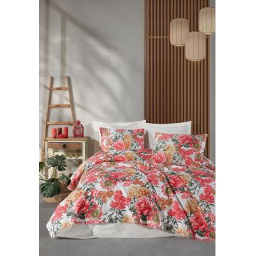 Set cuvertura pique dubla, L'essentiel Maison, Lotus, Bumbac, Rosu