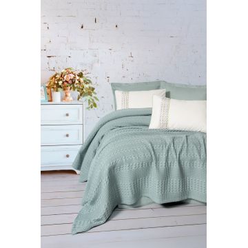 Set cuvertura pique dubla, L'essentiel Maison, Pebble, Verde menta