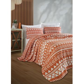 Set cuvertura pique Single 2 piese, L'essentiel Maison, Artec, Bumbac, Portocaliu
