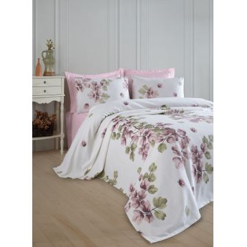 Set cuvertura pique Single 2 piese, L'essentiel Maison, Spring, Bumbac, Roz prafuit