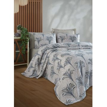 Set cuvertura pique Single, L'essentiel Maison, Santo, Bumbac, Albastru