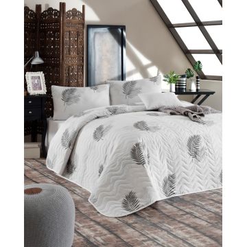 Set cuvertura Single 160x220 cm, 2 piese, L'essentiel Maison, Palma, 65% bumbac/35% poliester, Gri/Alb