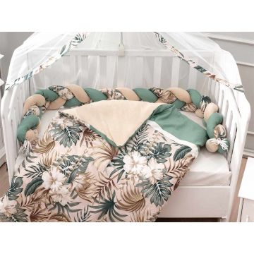 Set de dormit pentru bebelusi cu protectie laterala, Wallxpert, Tropical, Green / White / Brown