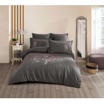 Set de huse de pilotă duble din poplin brodat, L'essentiel Maison, Emilia, Gri