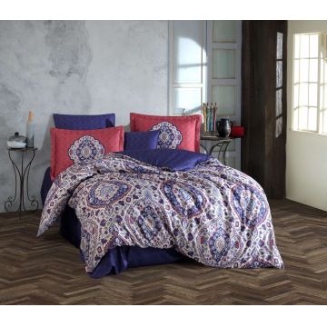 Set de huse de pilotă duble din satin Tencel, L'essentiel Maison, Amanda, Mov / Gri / Roșu