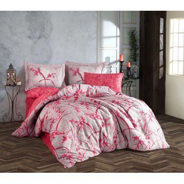 Set de huse de pilotă duble din satin Tencel, L'essentiel Maison, Jasmin, Roz / Roșu / Gri