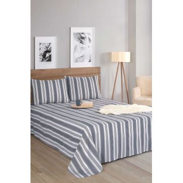 Set de pat dublu (cearceaf cu elastic si perne) 3 piese, L'essentiel Maison, Soft Line, Antracit