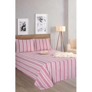 Set de pat dublu (cearceaf cu elastic si perne) 3 piese, L'essentiel Maison, Soft Line, Rosu claret