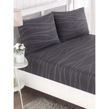 Set de pat dublu (cearceaf cu elastic si perne) 3 piese, L'essentiel Maison, Verda, 65% bumbac/35% poliester, Gri