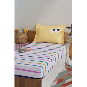 Set de pat pentru o persoana (cearceaf cu elastic si perna) 2 piese, L'essentiel Maison, Funny Cizgili, Galben