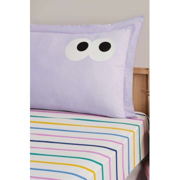 Set de pat pentru o persoana (cearceaf cu elastic si perna) 2 piese, L'essentiel Maison, Funny Cizgili, Lila