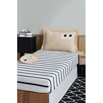 Set de pat pentru o persoana (cearceaf cu elastic si perna) 2 piese, L'essentiel Maison, Funny Cizgili, Maro