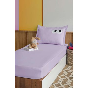 Set de pat pentru o persoana (cearceaf cu elastic si perna) 2 piese, L'essentiel Maison, Funny, Lila