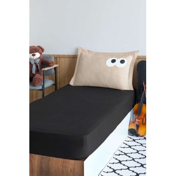 Set de pat pentru o persoana (cearceaf cu elastic si perna) 2 piese, L'essentiel Maison, Funny, Negru/Maro