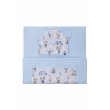 Set paturica si pernuta Bocioland Waffle Bunny 75x100 cm,realizat din bumbac 100,recomandat de la nastere